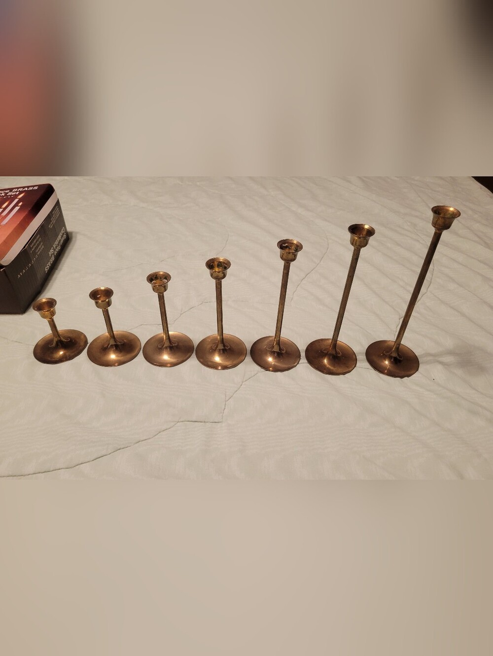 Seven Piece Brass Candlestick Set - Solid Brass - Picture 2 of 4